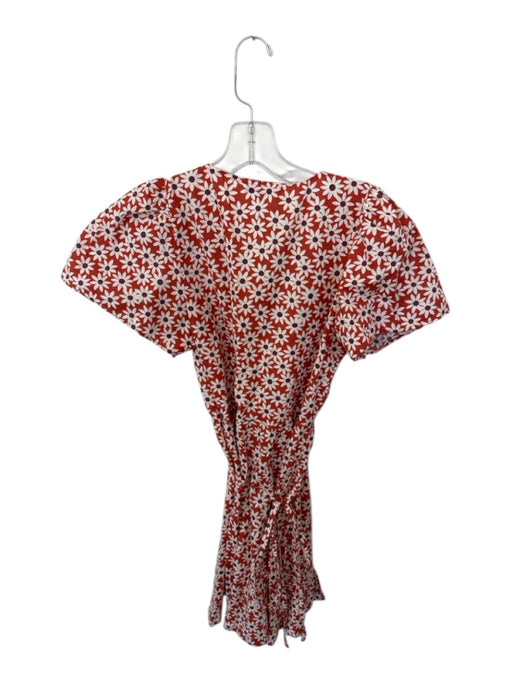 Madewell Size XS Burnt Orange & White Pattern Cotton Short Balloon Sleeve Dress Burnt Orange & White Pattern / XS