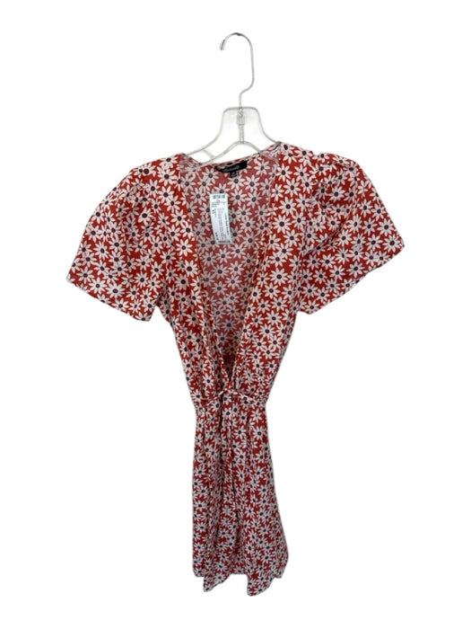 Madewell Size XS Burnt Orange & White Pattern Cotton Short Balloon Sleeve Dress Burnt Orange & White Pattern / XS