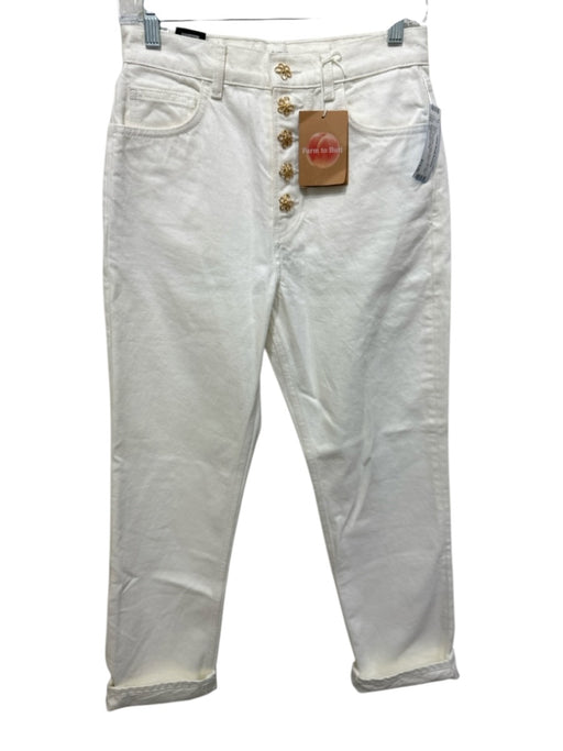 Reformation Size 27 Off White Cotton Button Fly High Rise Straight Leg Jeans Off White / 27