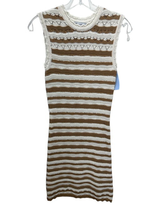 Veronica Beard Size XS Tan & cream Cotton & Nylon Striped Crochet Knit Dress Tan & cream / XS