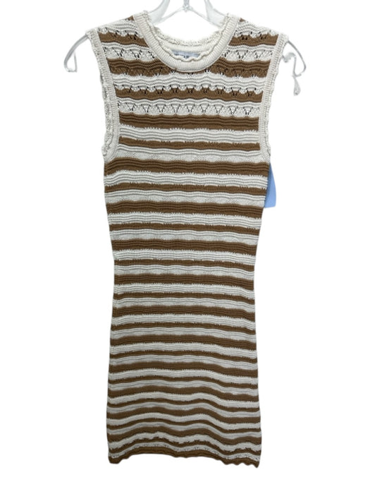 Veronica Beard Size XS Tan & cream Cotton & Nylon Striped Crochet Knit Dress Tan & cream / XS