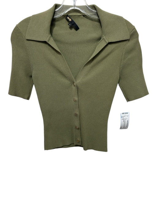 Maje Size 1 Green Viscose & Polyamide Button Front Rib Knit Short Sleeve Top Green / 1