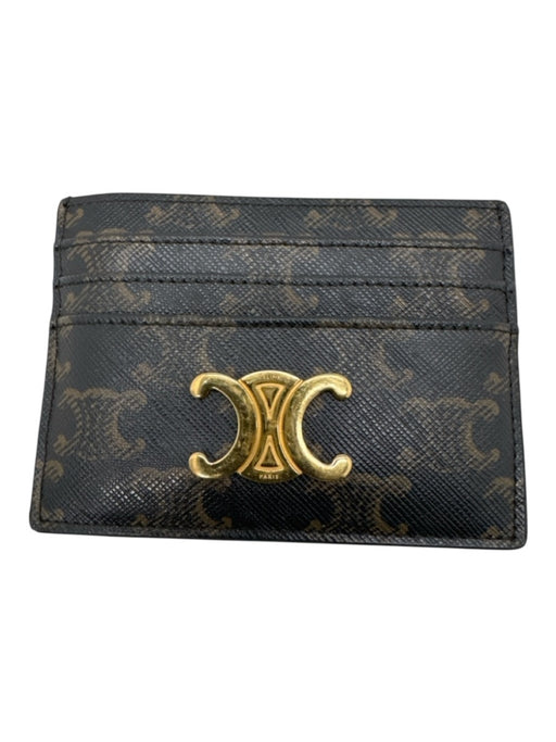 Celine Tan & brown Coated Leather goldtone hardware Saffiano Cardholder Wallets Tan & brown