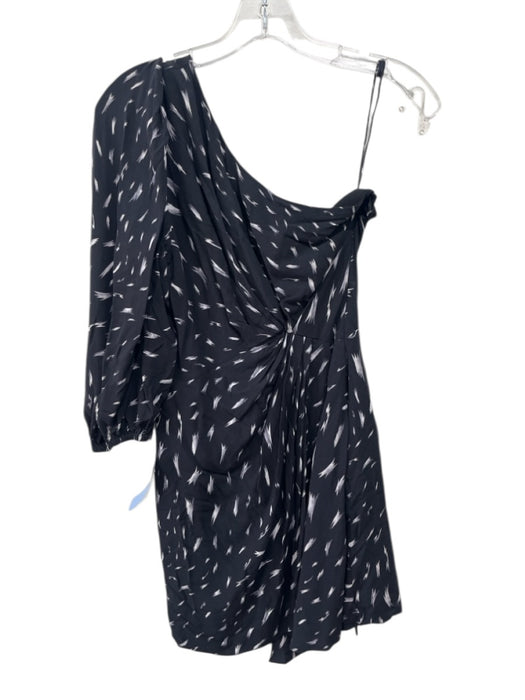IRO Size 36 Black & White Rayon One Shoulder All Over Print Gathered Mini Dress Black & White / 36