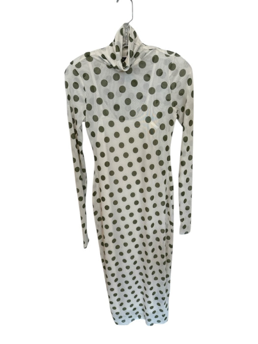 AFRM Size S Green & White Polyester Blend Polka Dots Turtle Neck Slip Dress Green & White / S