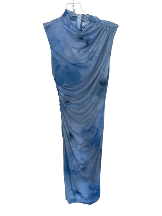 Zara Size S Blue Polyester Blend Mesh & Neoprene Gathered Back Zip Dress Blue / S