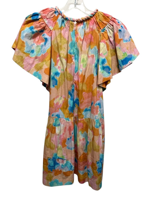 LaRoque Size S Orange, Blue & Multi Cotton Short flutter sleeve Tiered Dress Orange, Blue & Multi / S