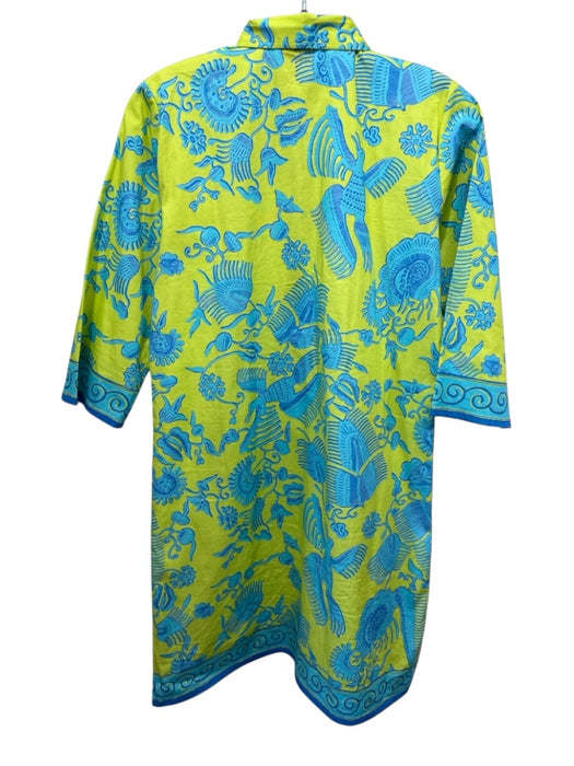 Bella Tu Size S Chartreuse Green & Blue Cotton Cotton Blend 3/4 Sleeve Dress Chartreuse Green & Blue / S