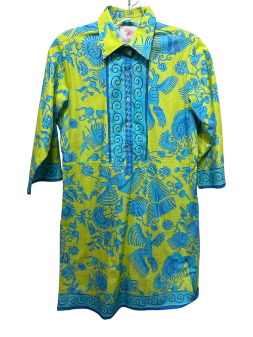 Bella Tu Size S Chartreuse Green & Blue Cotton Cotton Blend 3/4 Sleeve Dress Chartreuse Green & Blue / S