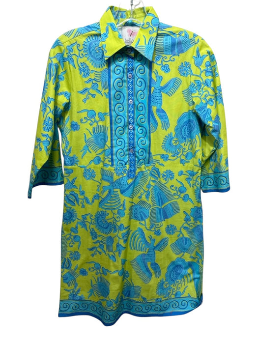 Bella Tu Size S Chartreuse Green & Blue Cotton Cotton Blend 3/4 Sleeve Dress Chartreuse Green & Blue / S