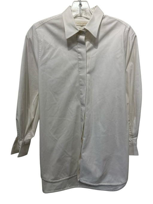 Ann Mashburn Size S White Cotton Blend Long Sleeve Button Up & Collar Top White / S