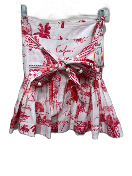 Farm Rio Size M Red & White Cotton Side Zip birds & trees Side Tie Skirt Red & White / M