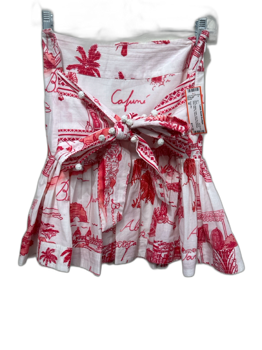 Farm Rio Size M Red & White Cotton Side Zip birds & trees Side Tie Skirt Red & White / M