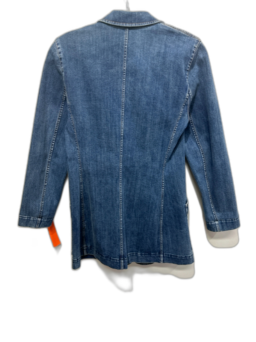Lafayette 148 Size 0 Med Wash Cotton Denim Contrast Stitch 2 button Jacket Med Wash / 0