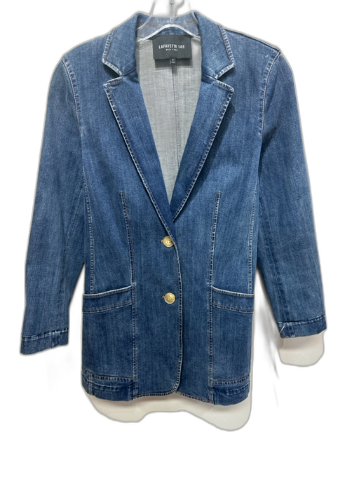 Lafayette 148 Size 0 Med Wash Cotton Denim Contrast Stitch 2 button Jacket Med Wash / 0