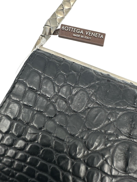 Bottega Veneta Black Leather Alligator Silver Hardware Flap Evening Bag Bag Black / XS