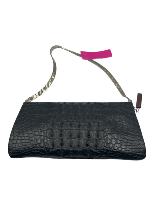 Bottega Veneta Black Leather Alligator Silver Hardware Flap Evening Bag Bag Black / XS