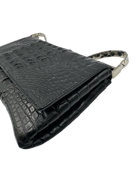 Bottega Veneta Black Leather Alligator Silver Hardware Flap Evening Bag Bag Black / XS