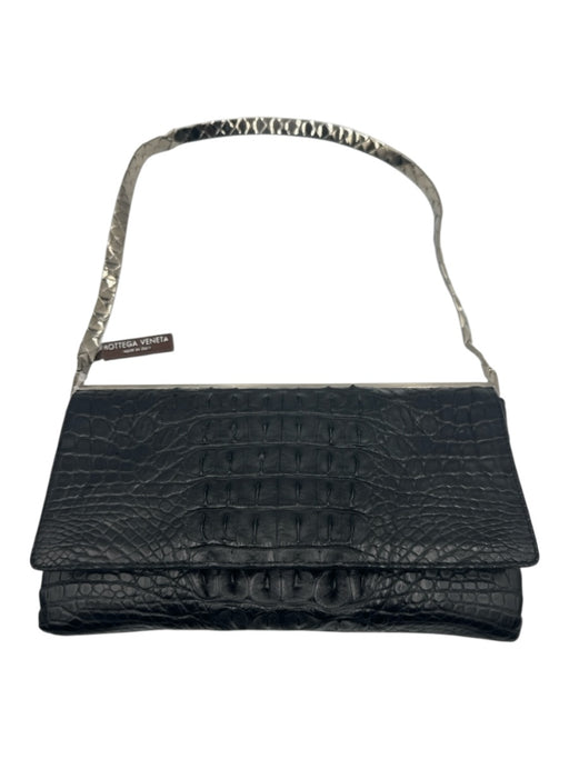 Bottega Veneta Black Leather Alligator Silver Hardware Flap Evening Bag Bag Black / XS