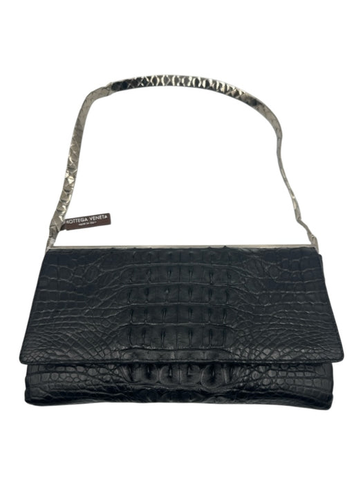 Bottega Veneta Black Leather Alligator Silver Hardware Flap Evening Bag Bag Black / XS