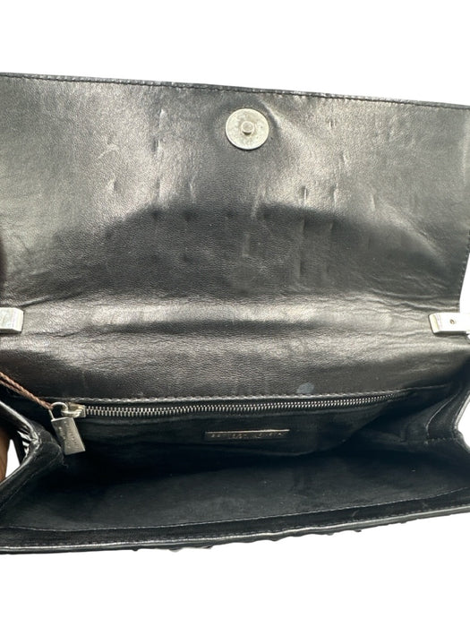 Bottega Veneta Black Leather Alligator Silver Hardware Flap Evening Bag Bag Black / XS