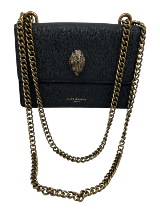 Kurt Geiger Black Leather Brass Hardware Chain Bag Black / XS
