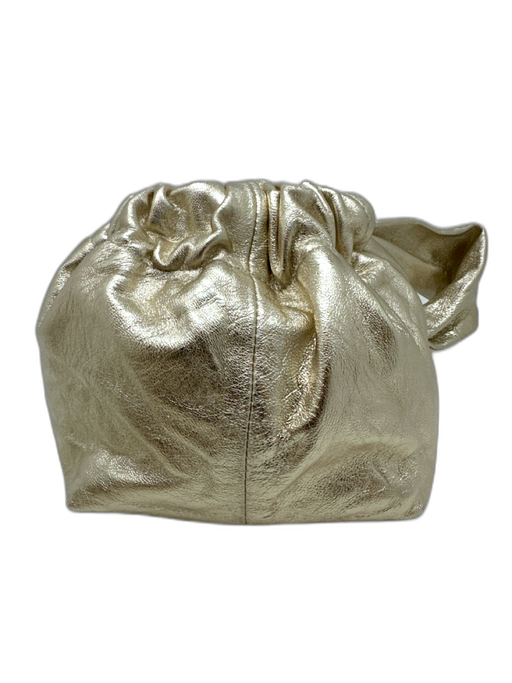 Lemiz Gold Leather Metallic Wristlet Clutch Bag Gold / XS