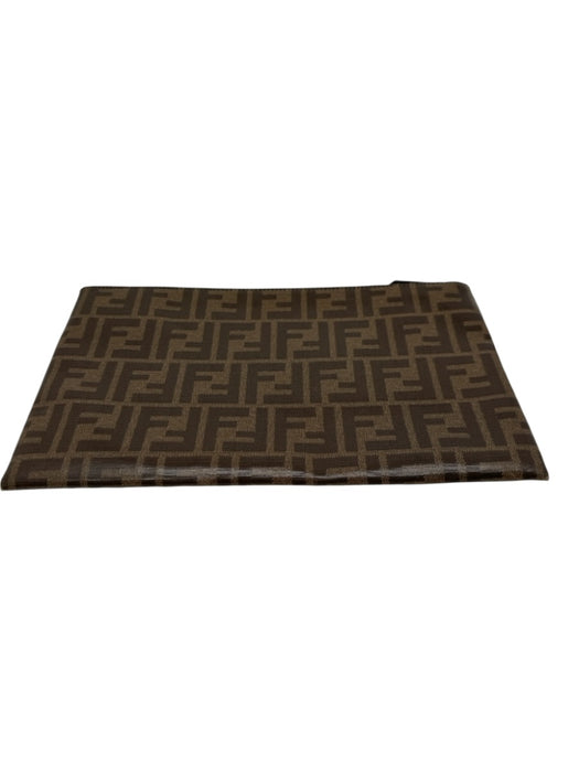 Fendi Brown Print Coated Canvas Monogram Zipper Pouch Clutch Brown Print