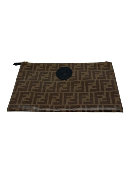 Fendi Brown Print Coated Canvas Monogram Zipper Pouch Clutch Brown Print