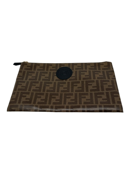 Fendi Brown Print Coated Canvas Monogram Zipper Pouch Clutch Brown Print