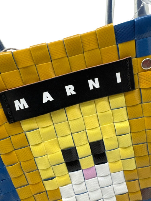 Marni Blue, Yellow, White Plastic Woven Top Handle Tote Bag Blue, Yellow, White / Small