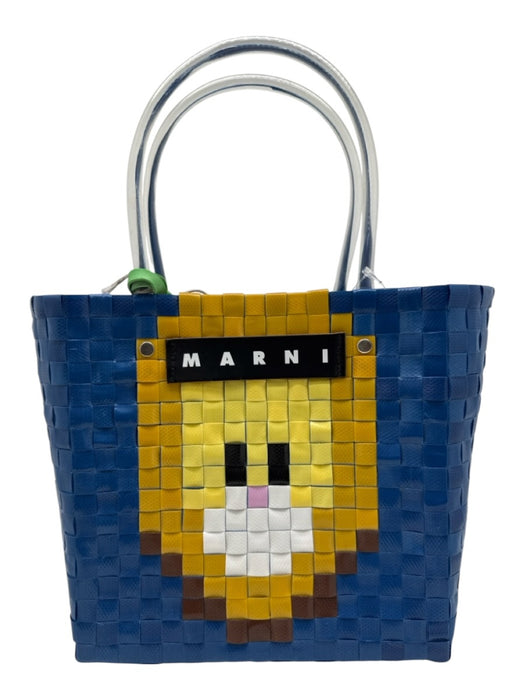 Marni Blue, Yellow, White Plastic Woven Top Handle Tote Bag Blue, Yellow, White / Small