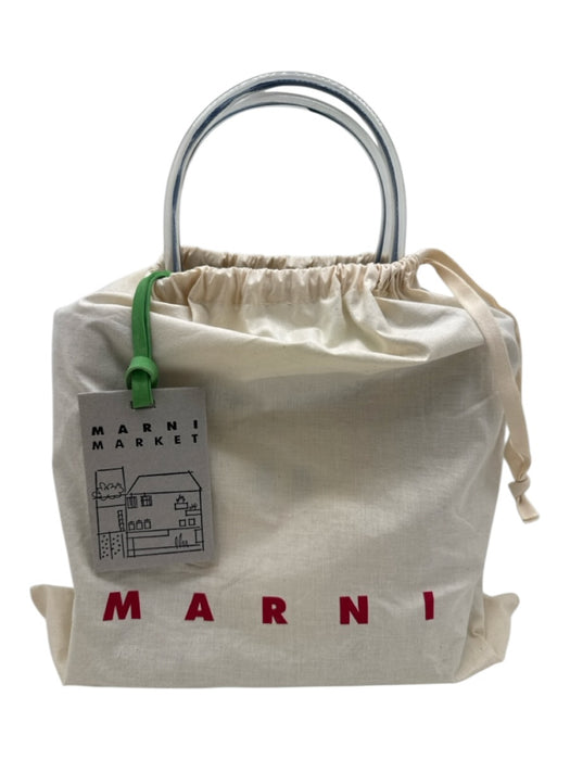 Marni Blue, Yellow, White Plastic Woven Top Handle Tote Bag Blue, Yellow, White / Small