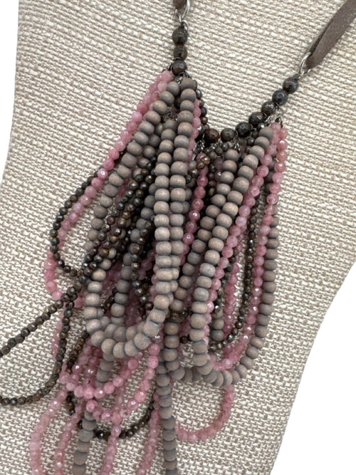 Brunello Cucinelli Brown & Pink Wodd & Beads Stones Beaded Layered Necklace Brown & Pink