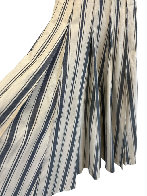 Rosie Assoulin Size 4 White & Navy Cotton Stripe Maxi Back Zip Pleats Skirt White & Navy / 4