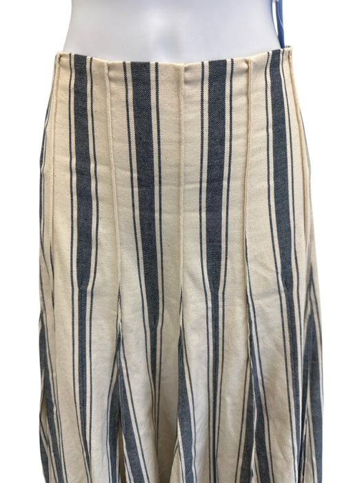 Rosie Assoulin Size 4 White & Navy Cotton Stripe Maxi Back Zip Pleats Skirt White & Navy / 4