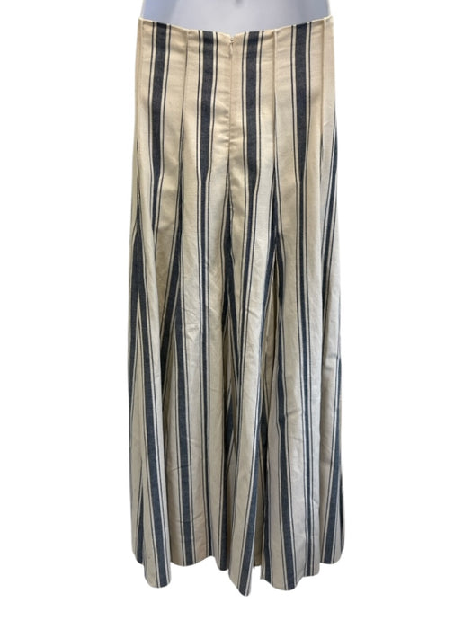Rosie Assoulin Size 4 White & Navy Cotton Stripe Maxi Back Zip Pleats Skirt White & Navy / 4