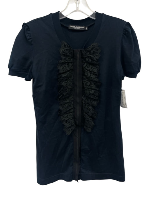 Dolce & Gabbana Size 40 Navy & Black Cotton Zip Front Short Sleeve Top Navy & Black / 40