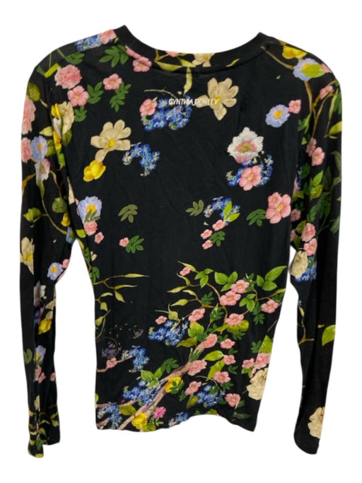 Cynthia Rowley Size S Black & Multi Cotton Long Sleeve Floral Top Black & Multi / S