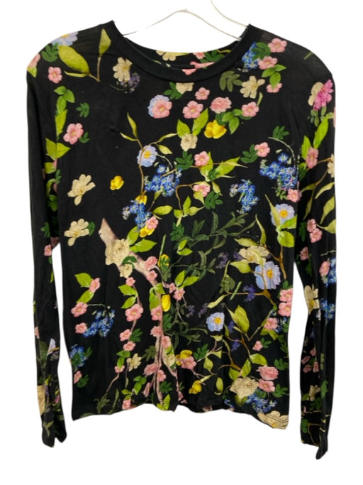 Cynthia Rowley Size S Black & Multi Cotton Long Sleeve Floral Top Black & Multi / S