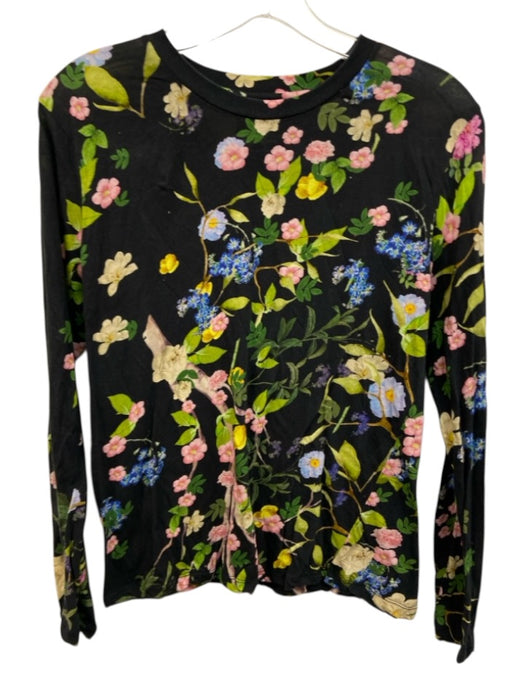 Cynthia Rowley Size S Black & Multi Cotton Long Sleeve Floral Top Black & Multi / S