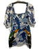 Farm Rio Size XS White, Blue, Green Linen Short Puff Sleeve Knee Length Dress White, Blue, Green / XS