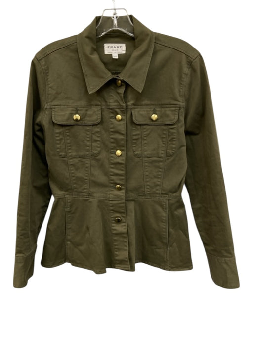 Frame Size M Olive Green Cotton Long Sleeve Button Up Collar Jacket Olive Green / M