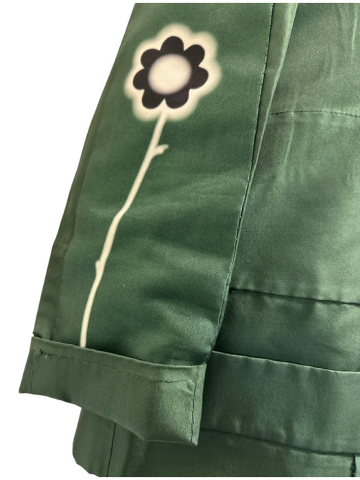Prada Size 42 Dark Green Silk Long Sleeve Capri Floral design Pants Set Dark Green / 42