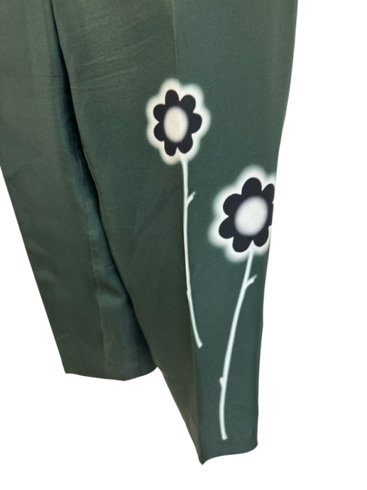 Prada Size 42 Dark Green Silk Long Sleeve Capri Floral design Pants Set Dark Green / 42