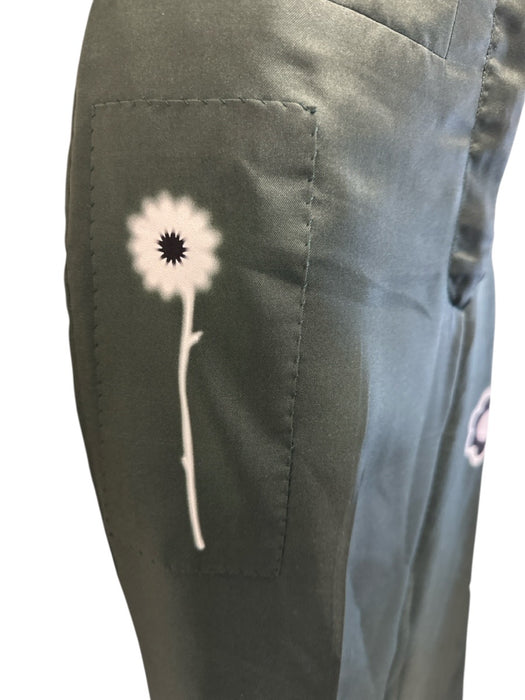 Prada Size 42 Dark Green Silk Long Sleeve Capri Floral design Pants Set Dark Green / 42