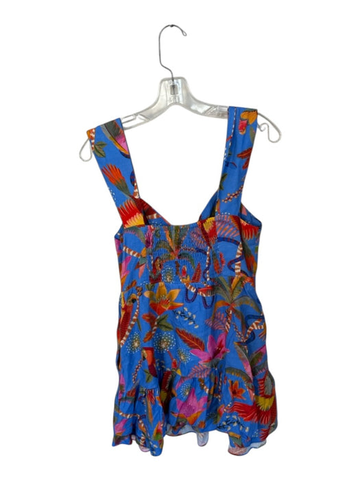 Farm Rio Size M Blue & Pink Cotton Flora & Fauna Buttons Ruffle Dress Blue & Pink / M