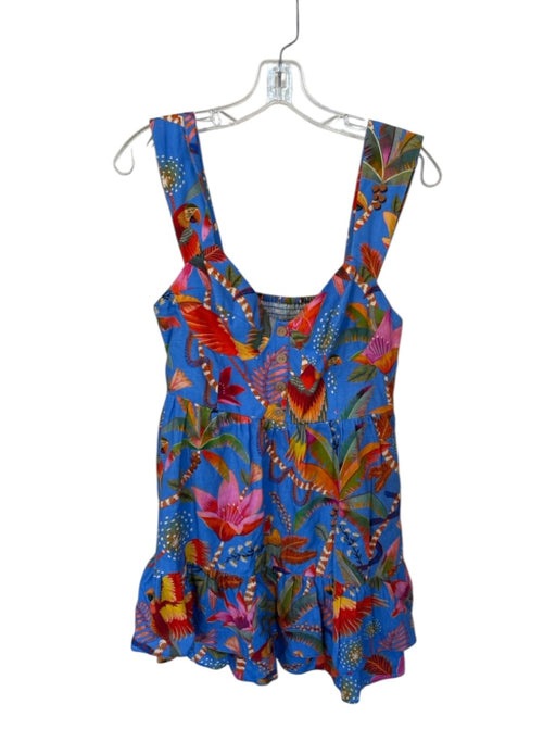 Farm Rio Size M Blue & Pink Cotton Flora & Fauna Buttons Ruffle Dress Blue & Pink / M