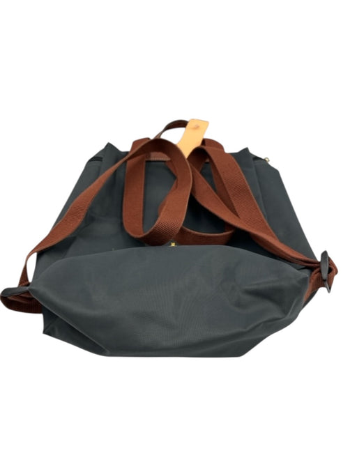 Longchamp Gray & Brown Nylon & Leather Snap Closure Backpack Backpack Gray & Brown
