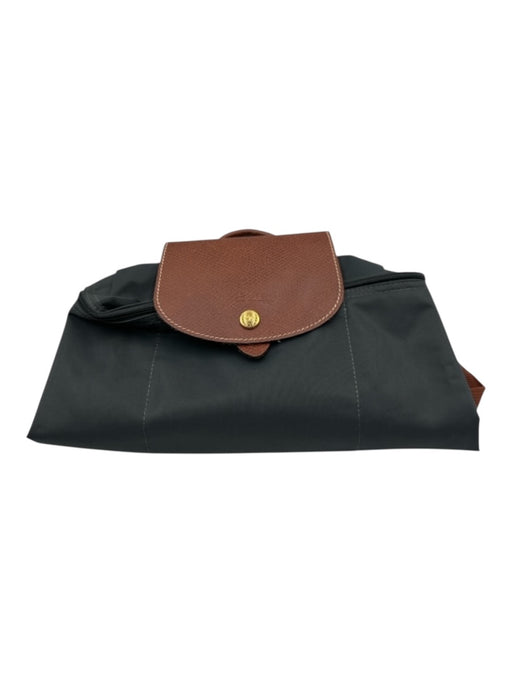Longchamp Gray & Brown Nylon & Leather Snap Closure Backpack Backpack Gray & Brown